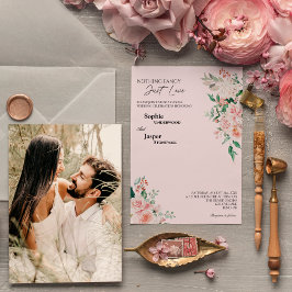 Blush Floral Pink Nichts Extravagantes Foto Hochze Einladung