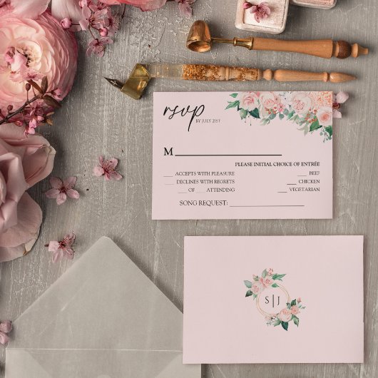 Blush Floral Pink Wedding Song Request RSVP Card