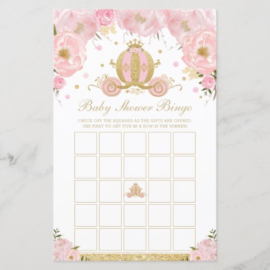 Blush Floral Princess Baby Showroom Bingo Game (Vorderseite)