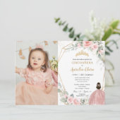 Blush Floral Princess Cincoañera 5 Foto Einladung (Stehend Vorderseite)