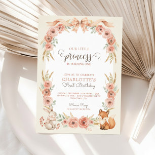 Blush Floral Prinzessin 1. Geburtstagseinladung Einladung