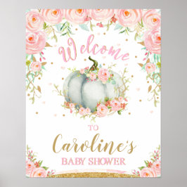 Blush Floral Pumpkin Baby Dusche Begrüßungszeichen Poster