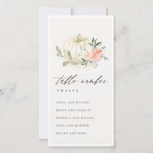 Blush Floral Pumpkin Seekarte Tischnummer (Rückseite)