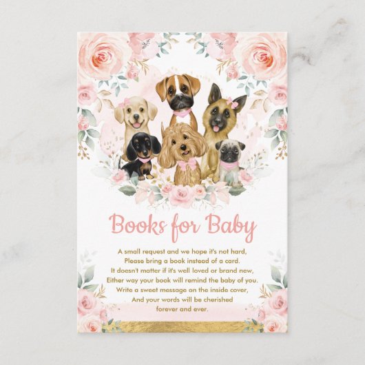 Blush Floral Puppy Dog Books for Baby Girl Showroo Begleitkarte (Vorderseite)