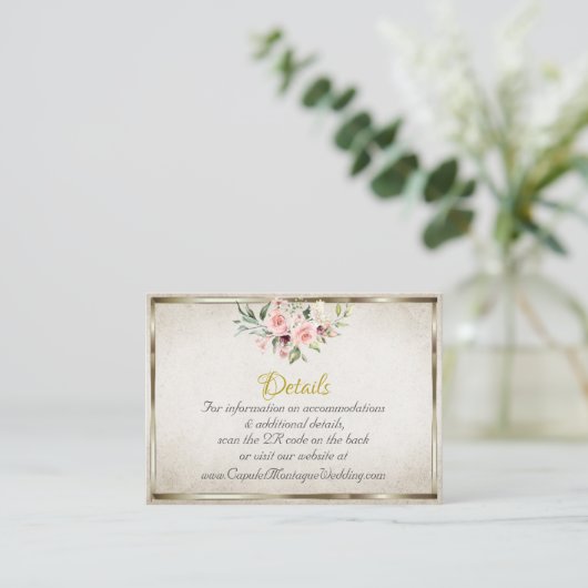 Blush Floral, QR Code - Cream Begleitkarte (Stehend Vorderseite)