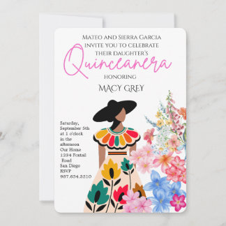 Blush Floral Quinceañera 15th Birthday Einladung