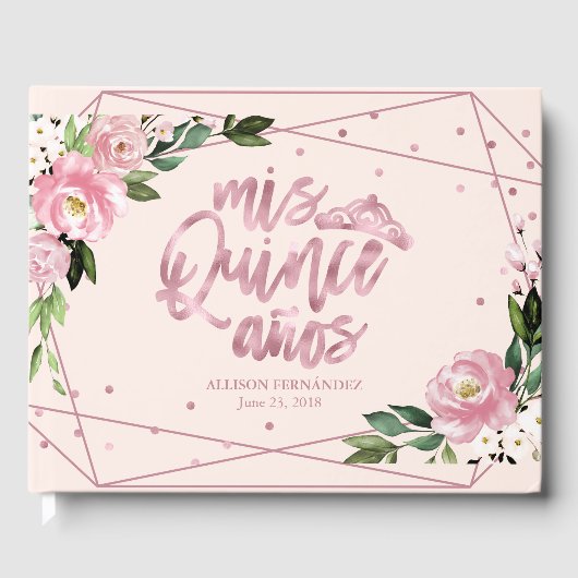 Blush Floral Quinceanera Gästebuch (Vorderseite)