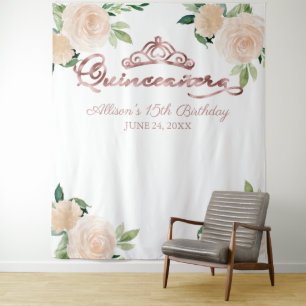 Blush Floral Quinceanera Hintergrund Wandteppich