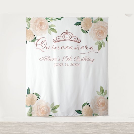 Blush Floral Quinceanera Hintergrund Wandteppich (Vorderseite)
