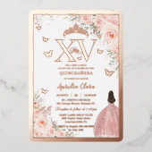 Blush Floral Quinceañera Quince 15 XV Rose Gold Folieneinladung (Vorderseite)