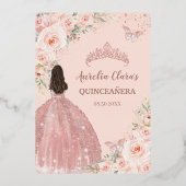Blush Floral Quinceañera Quince 15 XV Rose Gold Folieneinladung (Rückseite)