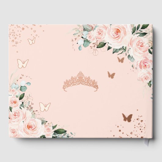 Blush Floral Quinceañera Quince 15 XV Rose Gold Gästebuch (Rückseite)