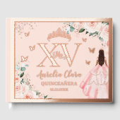 Blush Floral Quinceañera Quince 15 XV Rose Gold Gästebuch (Vorderseite)