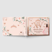 Blush Floral Quinceañera Quince 15 XV Rose Gold Gästebuch (Voll)