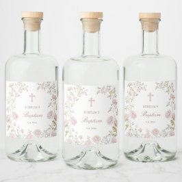 Blush Floral Rahmen Taufe Alkoholflaschenetikett