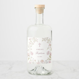 Blush Floral Rahmen Taufe Alkoholflaschenetikett