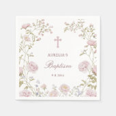 Blush Floral Rahmen Taufe Serviette (Vorderseite)