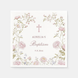 Blush Floral Rahmen Taufe Serviette