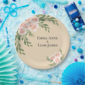 Blush Floral Romantische Elegante Skriptgrün Pappteller (Party)