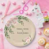 Blush Floral Romantische Elegante Skriptgrün Pappteller (Party)