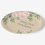 Blush Floral Romantische Elegante Skriptgrün Pappteller (Schrägansicht)