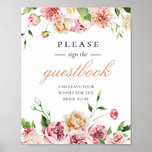 Blush Floral Romantisches Brautparty Gästebuchunte Poster