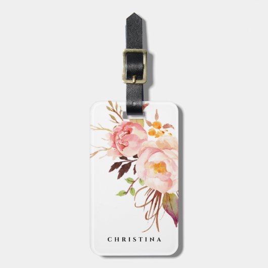 Blush Floral Rose Boho Peak Personalisiert Gepäckanhänger (Vorderseite vertikal)