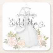 Blush Floral Rose Brautparty Aquarell Rechteckiger Pappuntersetzer (Vorderseite)