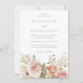 Blush Floral Rose Elegante Hochzeit Einladung (Vorderseite)
