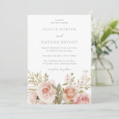 Blush Floral Rose Elegante Hochzeit Einladung (Stehend Vorderseite)