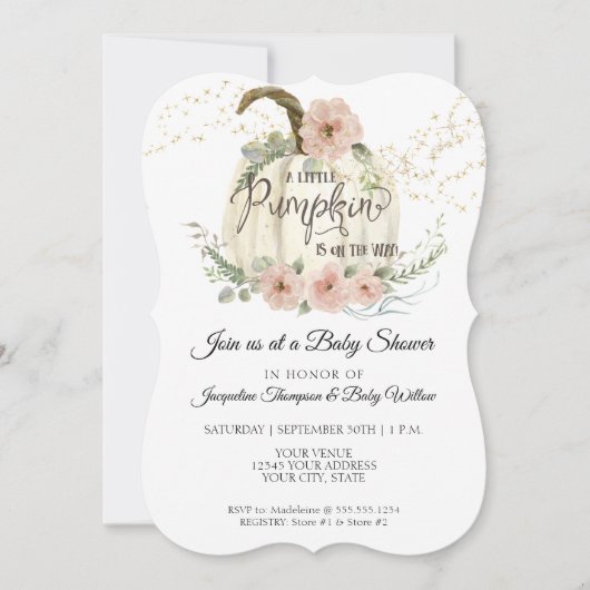 Blush Floral Rose Fall White Pumpkin Baby Dusche Einladung (Vorderseite)