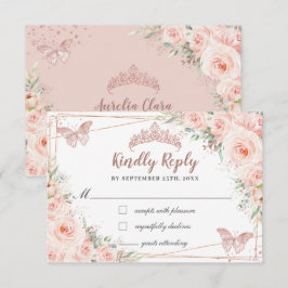 Blush Floral Rose Gold Butterfly Quinceañera Antwo RSVP Karte