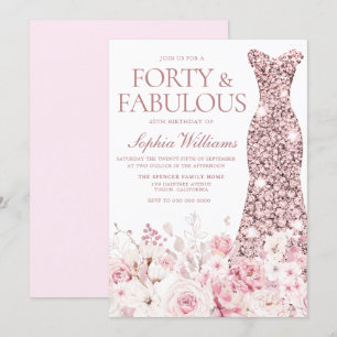 Blush Floral & Rose Gold Dress 40. Geburtstag Part Einladung