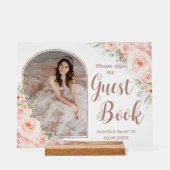 Blush Floral Rose Gold Quinceanera 16 Gästebuch Acrylschild (Vorderseite)