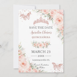 Blush Floral Rose Gold Quinceanera Butterfliegen Save The Date