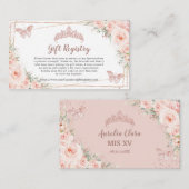 Blush Floral Rose Gold Quinceanera Geschenkkartei Begleitkarte (Vorne/Hinten)