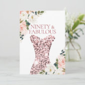 Blush Floral Rose Gold Sparkle Dress 90. Geburtsta Einladung (Stehend Vorderseite)