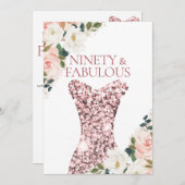 Blush Floral Rose Gold Sparkle Dress 90. Geburtsta Einladung (Vorne/Hinten)