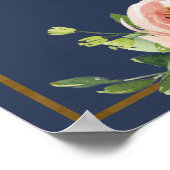 Blush Floral Rose Navy Gold Hochzeit Begrüßungszei Poster (Ecke)