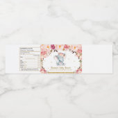 Blush Floral Rose Niedlich Elephant Baby Dusche Wasserflaschenetikett (Einzelnes Label)