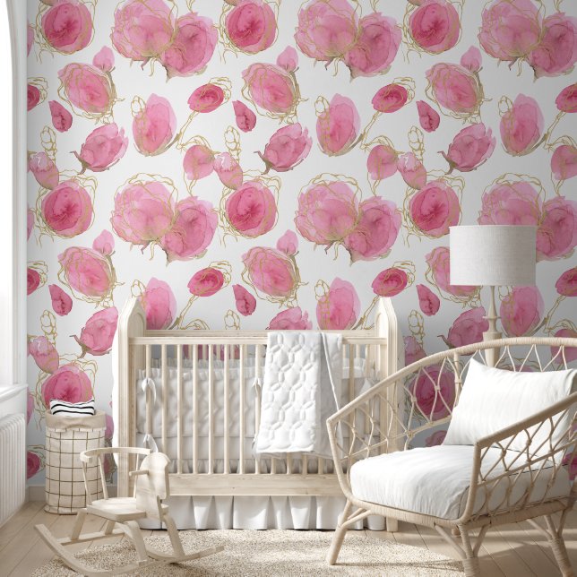 Blush Floral Rose und Gold Girl Kinderzimmer Tapete (Kinder)