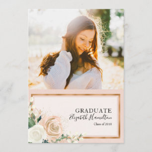 Blush Floral & Roségold-Foto-Abschlussankündigung Ankündigung