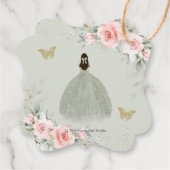 Blush Floral Sage Green Gold Quinceanera Sweet 16 Geschenkanhänger (Rückseite)