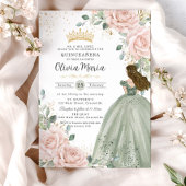 Blush Floral Sage Green Princess Gown Quinceañera Einladung