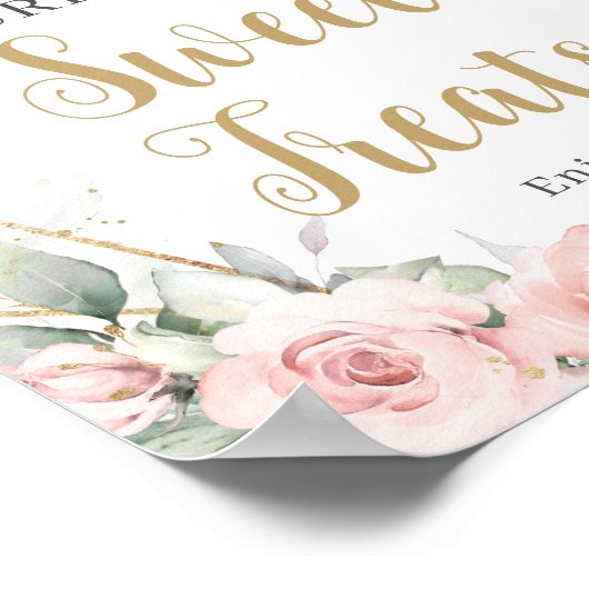 Blush Floral Sage Green Quinceanera Sweet Leckerei Poster (Ecke)