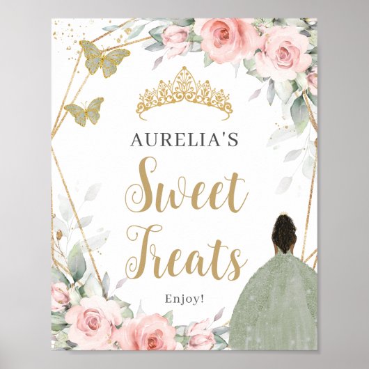 Blush Floral Sage Green Quinceanera Sweet Leckerei Poster (Vorne)