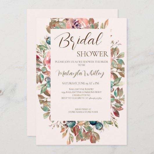 Blush Floral Sand Bridal Shower Invitation Einladung (Vorne/Hinten)