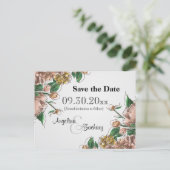 Blush Floral Save the Date Hochzeitkarte Ankündigungspostkarte (Stehend Vorderseite)