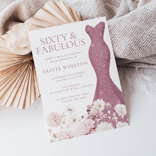 Blush Floral Sechzig & Fabulous 60. Geburtstagskle Einladung