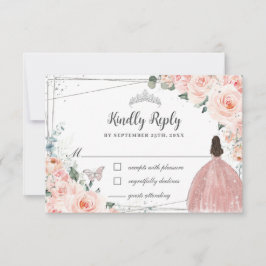 Blush Floral Silver QUINCEAÑERA Kleidung Schmetter RSVP Karte